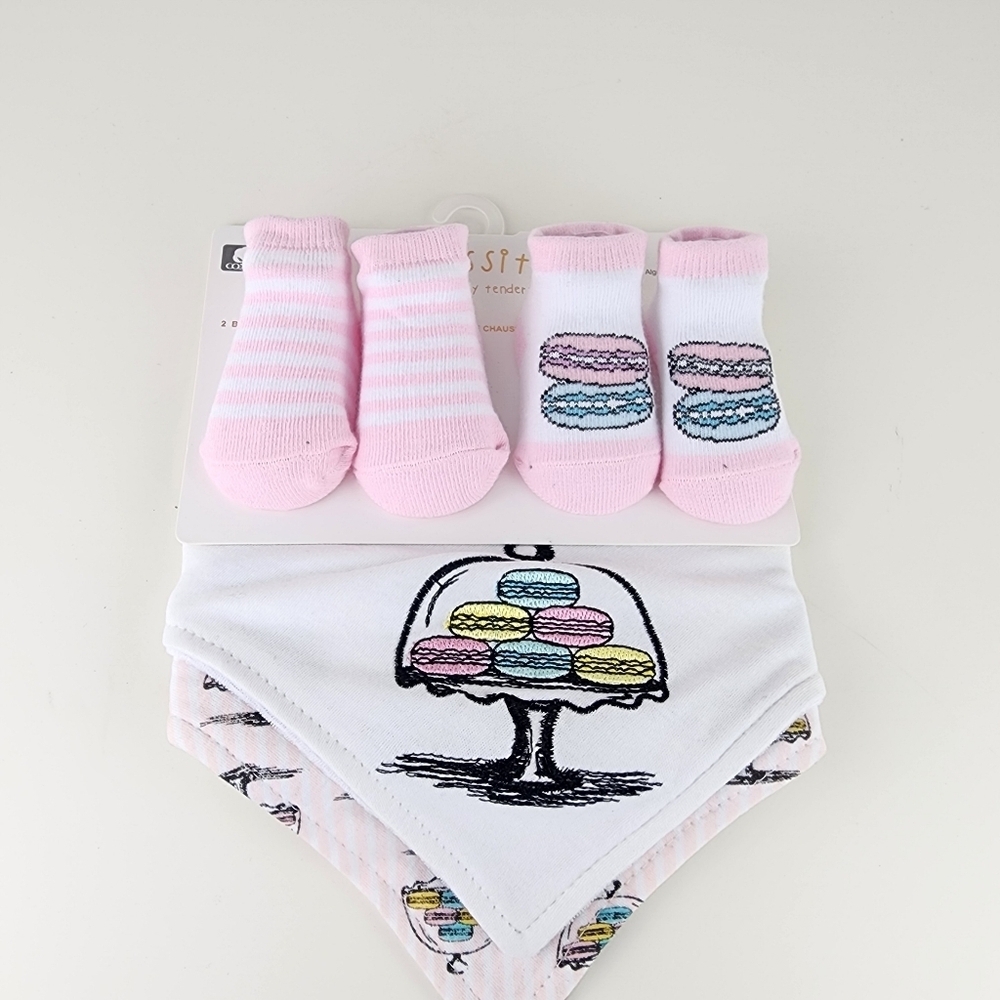 Necessities Bib And Sock Set Pink Cotton New Never Used